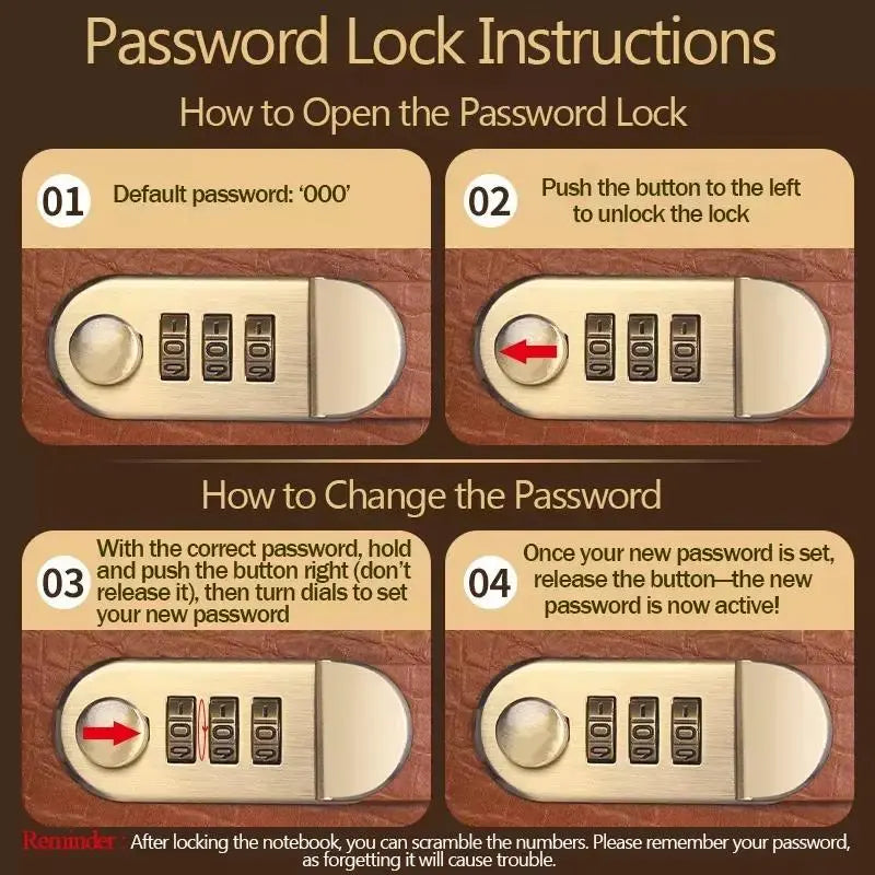 A6 savings notebook,3-Digit Resettable Password Lock