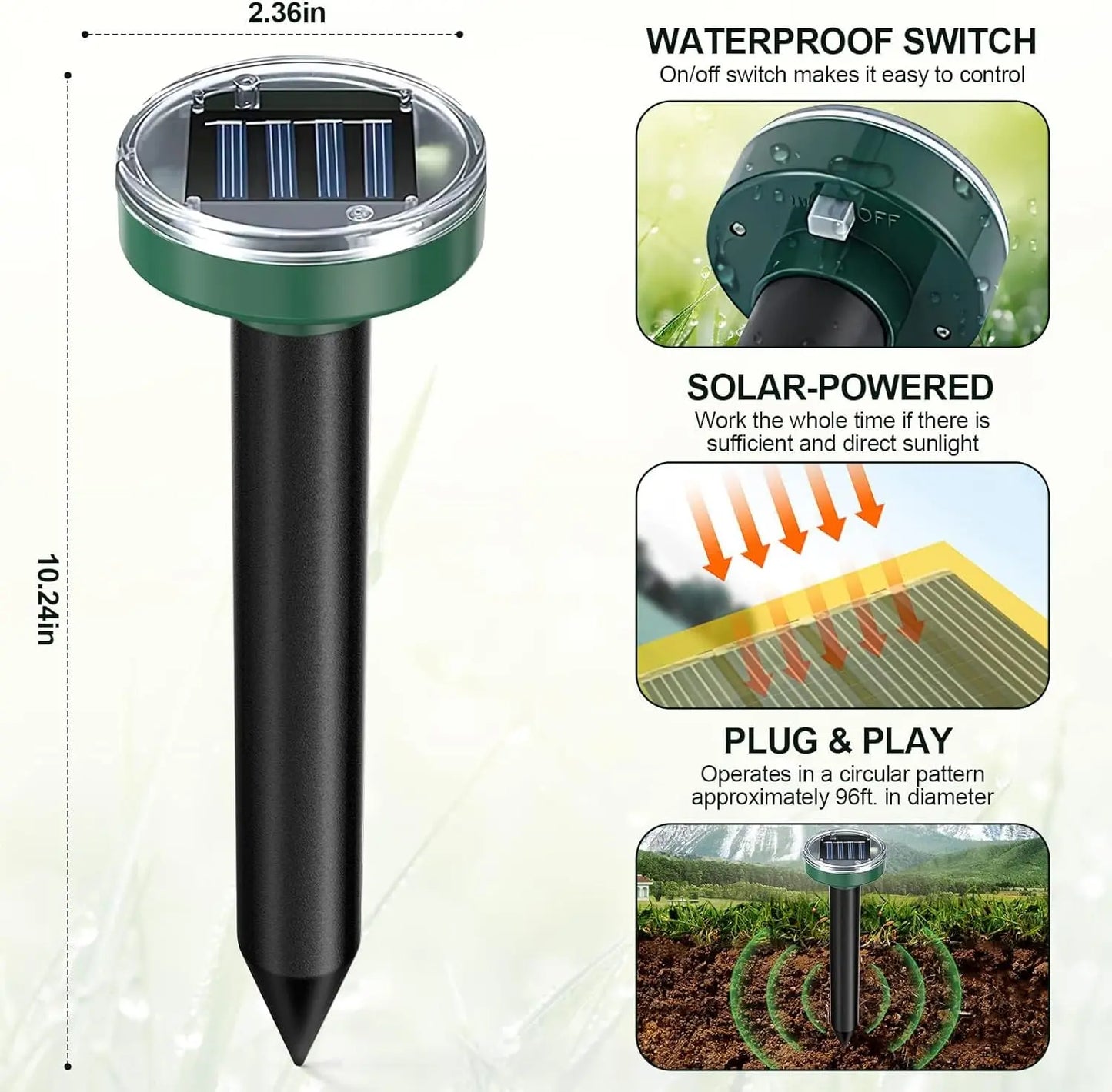 5Pack Mole Repellent Solar Powered Ultrasonic Snake Repellent Sonic Gopher Deterrent Spikes Waterproof Outdoor Pest Repeller for Lawn Garden & Yard