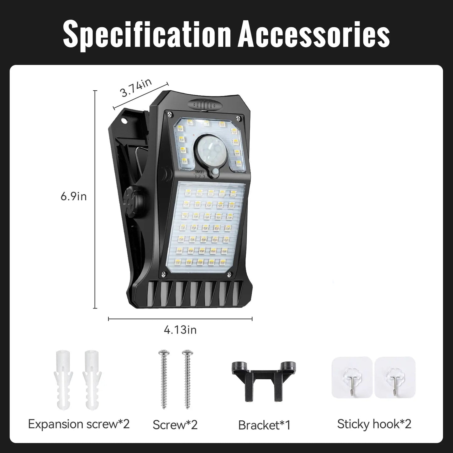 Solar Clip Lights with Motion Sensor,IP65 Waterproof Wireless Security Lighting for Yard, 4-Color Adjustable Outdoor Solar Flashlight with Remote Durable High Lumens 2 Pack