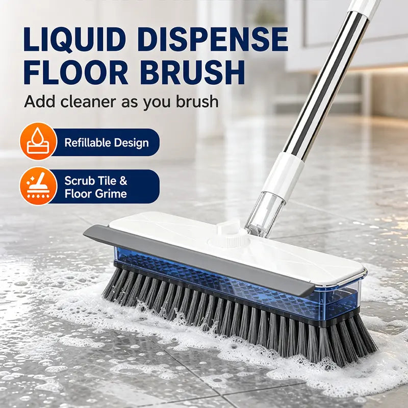 ALL‑in‑1 Liquid Dispensing Floor Scrub Brush with Squeegee