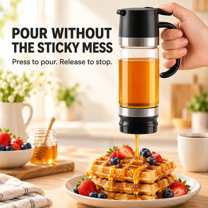 Syrup Dispenser – Press-to-Pour Glass Jar with Handle