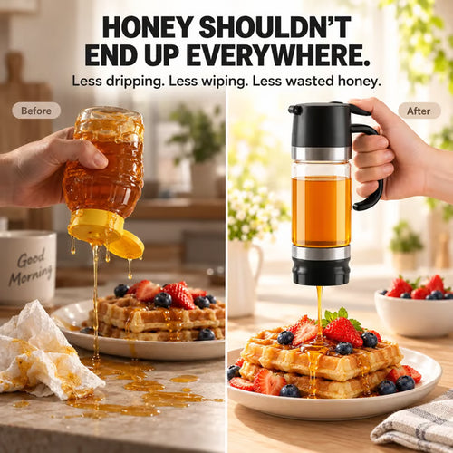 Syrup Dispenser – Press-to-Pour Glass Jar with Handle