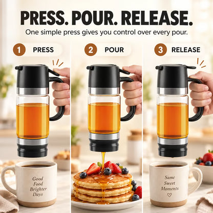 Syrup Dispenser – Press-to-Pour Glass Jar with Handle