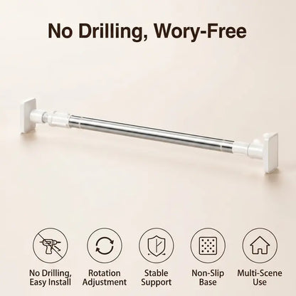 Drill-Free Adjustable Tension Rod – No Holes, No Damage, Instant Install