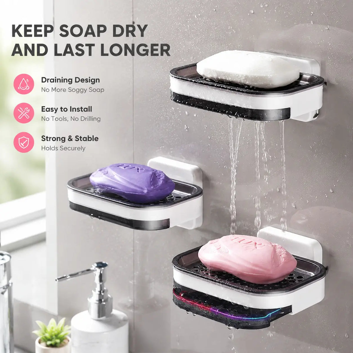 Wall Mounted Double-Layer Soap Bar Holder with Drainage Holes🧼