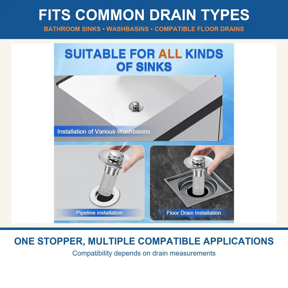 Universal Pop-Up Sink Drain Stopper with Stainless Steel Mesh Basket