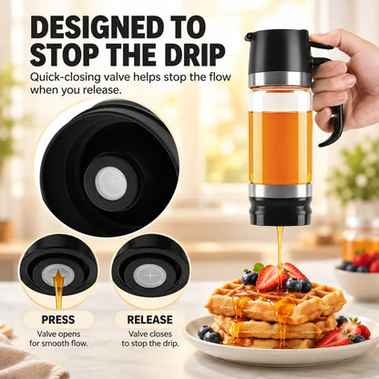 Syrup Dispenser – Press-to-Pour Glass Jar with Handle