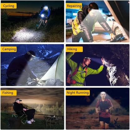 Rechargeable Headlamp - 230° Wide Beam LED with Motion Sensor, Adjustable Helmet
