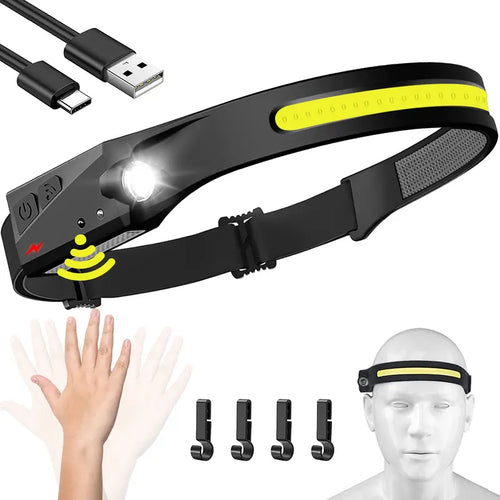 Rechargeable Headlamp - 230° Wide Beam LED with Motion Sensor, Adjustable Helmet