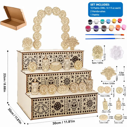 🔥hot-sale🔥3-Tier Day of the Dead Wooden Altar Display Set