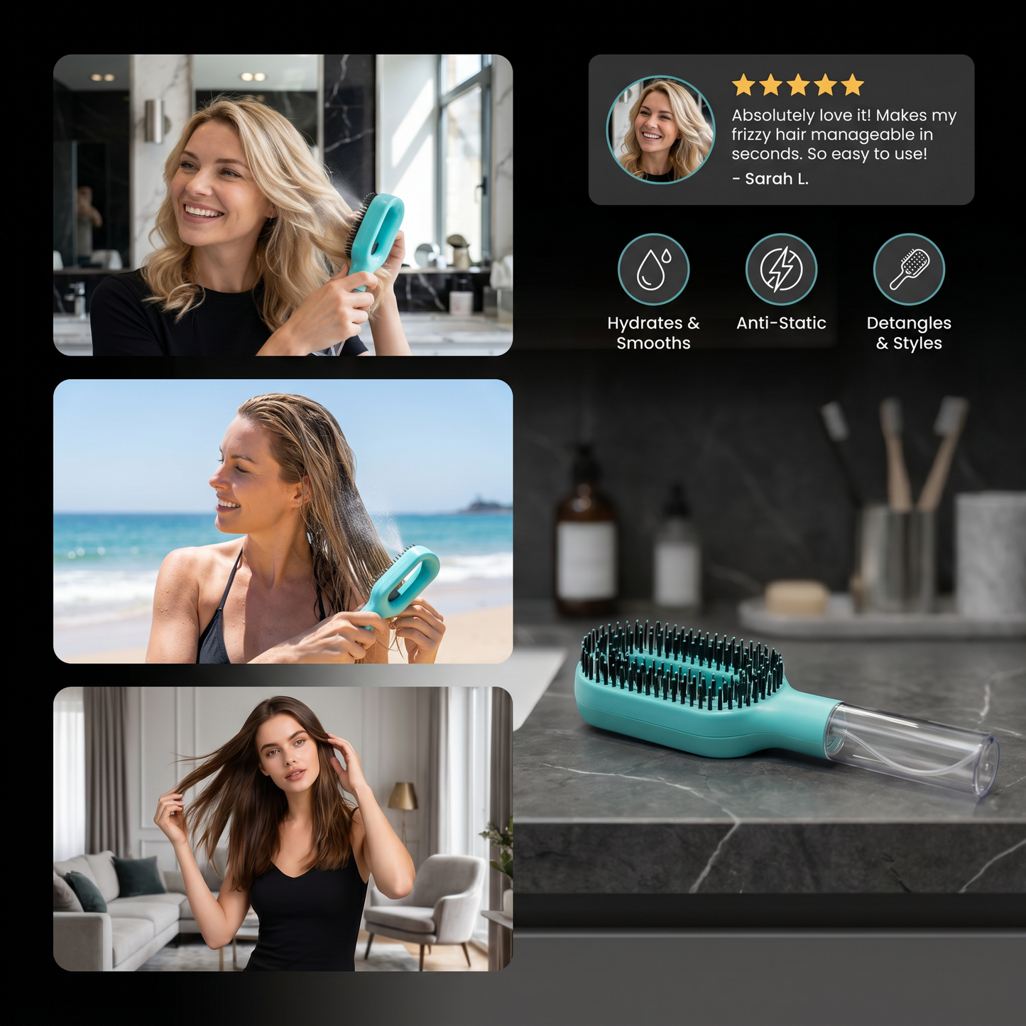 Anti-Frizz Spray Hair Brush – Smooths Flyaways and Makes Hairstyling Easier