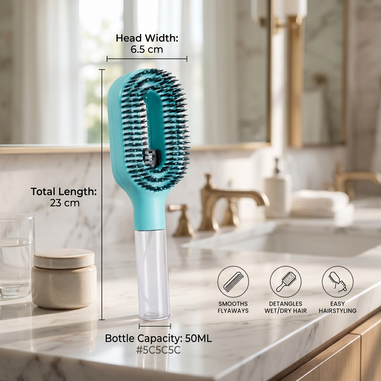 Anti-Frizz Spray Hair Brush – Smooths Flyaways and Makes Hairstyling Easier