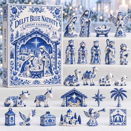 CHRISTMAS KICKOFF  - Delft Blue Nativity Advent Calendar 2026 - 24-Day Festive Countdown, Acrylic Charms Blind Box - Gift For Family NCU0NTD2214