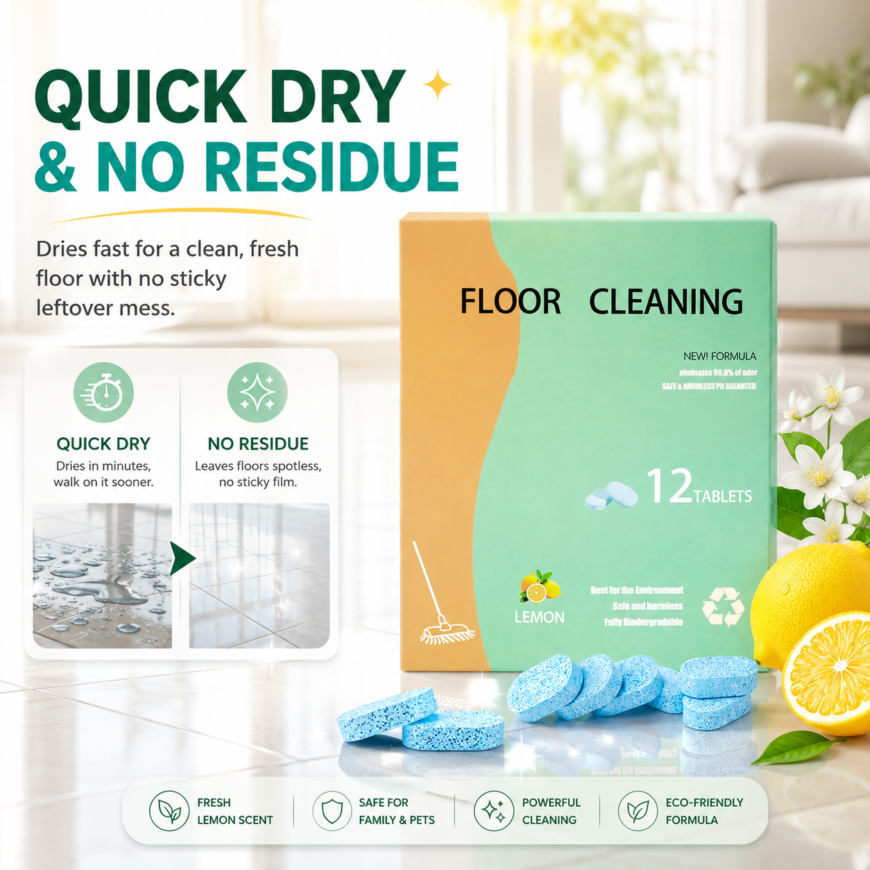 🏡✨Fast-Drying Lemon Floor Cleaning Tablets
