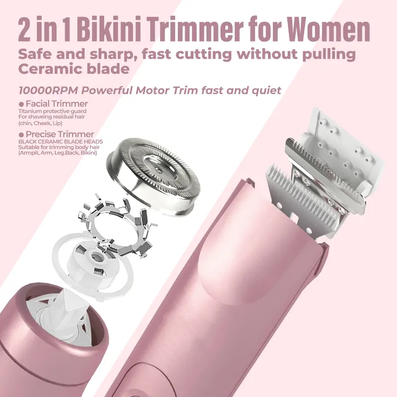 👙Bikini Ready⚡Bikini Trimmer for Women, Electric Shaver and Razor Rechargeable 2-in-1 Body and Facial Epilator, Underarms and Legs, IPX7 Waterproof