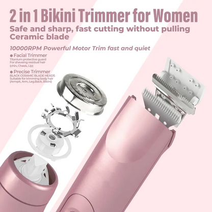 👙Bikini Ready⚡Bikini Trimmer for Women, Electric Shaver and Razor Rechargeable 2-in-1 Body and Facial Epilator, Underarms and Legs, IPX7 Waterproof