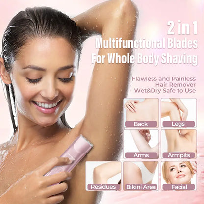 👙Bikini Ready⚡Bikini Trimmer for Women, Electric Shaver and Razor Rechargeable 2-in-1 Body and Facial Epilator, Underarms and Legs, IPX7 Waterproof